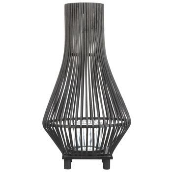Linterna De Madera De Bambú Negra 58 Cm Farolillo Vidrio Pie Boho Leyte