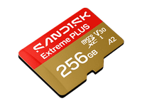 tarjeta micro sd - sandisk extreme plus 256 gb hasta 250 mbs de lectura 5k y 4k uhd v30 a2 u3 uhd-i adaptador sd oro