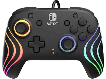 Mando - PDP Afterglow Wave Wired, Con cable, Iluminación RGB, Para Nintendo Switch, Negro