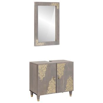 Juego De Muebles De Baño 2 Pcs Gris Madera De Mango Maciza Vidaxl