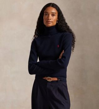 Polo Ralph Lauren para mujer. 211959287001 Jersey Cuello vuelto marino (M), Casual, Algodón, Manga larga