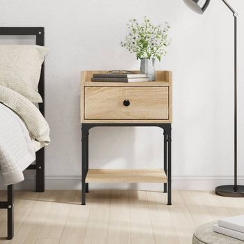 Mesita De Noche - Dormitorio - Madera Contrachapada Y Hierro - Roble Sonoma (40.5x31x60cm)
