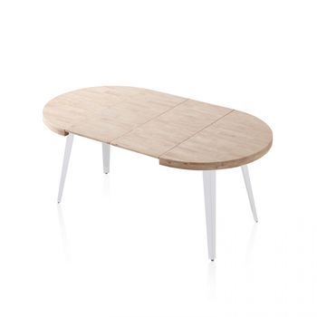 Mesa Redonda Extensible Berg 120 Blanco - Roble 120 X 76 X 120 Cm