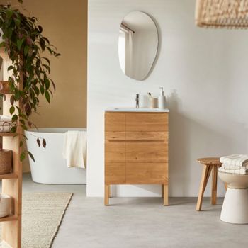 Mueble de baño de roble macizo y cerámica de 60 cm