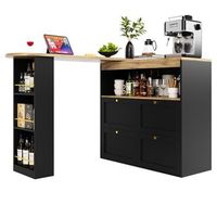 mueble bar negro con cuatro cajones y estanteria lateral giratoria 360 grados