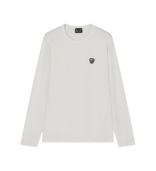 EA7 para hombre. 8NPT17_PJRGZ Camiseta de manga larga Premium Shield blanco (S), Casual, Viscosa