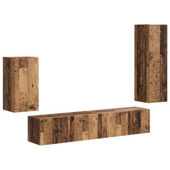 Conjunto De Mueble De Tv Montaje En La Pared 4 Uds | Mueble De Salón | Gabinete De Tv Madera Vieja