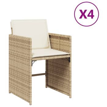 Sillas De Jardín Con Cojines 4 Uds | Silla De Exterior | Sillón Ratán Sintético Beige