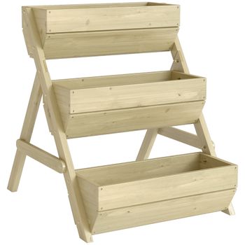 Outsunny Huerto elevado vertical de 3 niveles, macetero vertical de madera con 3 cajones de plantación y orificios de drenaje Verde   Aosom España