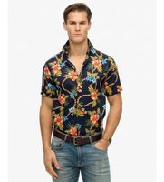 superdry para hombre m4010947a camisa con estampado hawaiano marino s casual modal manga corta