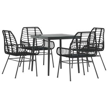 Juego De Comedor Jardín 5 Uds Ratán Sintético Vidrio Negro Cfw696641