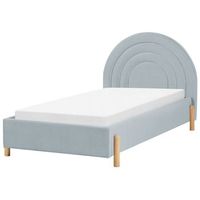 cama con somier cabecero semicircular tamano individual 90 x 200 cm tapizado terciopelo retro patas madera azul claro anet