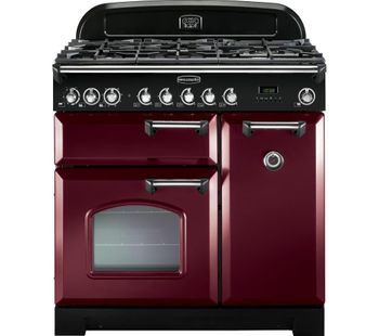 RANGEMASTER Classic Deluxe 90 Dual Fuel Range Cooker - Cranberry & Chrome, Cranberry