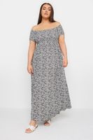 yours vestido largo bardot gris de florecitas mujer curvy y tallas grandes yours