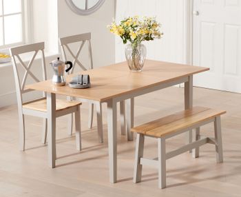 Chiltern 120cm Extending Grey And Oak Painted Table With Epsom Chairs and Bench - Oak and Grey, 2 Chairs