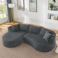 canape de esquina de 3 plazas con chaise longue izquierda diseno curvado tejido acanalado portavasos cojines incluidos al vacio gris para salon y estancia