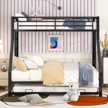 Litera 90/140x200cm Con Cama Nido 90x190cm - Estructura De Metal - Negro