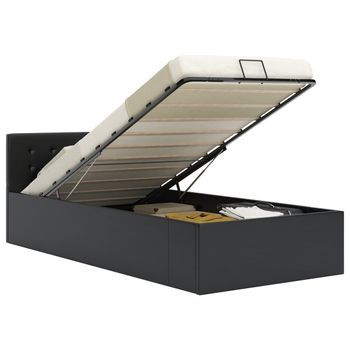 Cama Canapé Hidráulica Cuero Sintético Negro 90x200 Cm Vidaxl