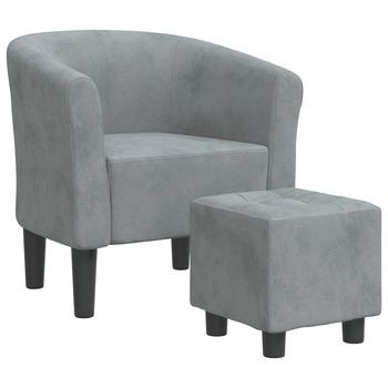 Sillón De Salón | Silla | Sillón Con Taburete Terciopelo Gris Oscuro