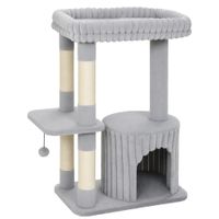 pawhut arbol rascador para gatos 93 cm rascador de 3 niveles con postes de sisal cueva acogedora amplia area de descanso plataforma hasta 6 kg