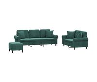 vidaxl juego de sofas con cojines 3 piezas terciopelo verde oscuro