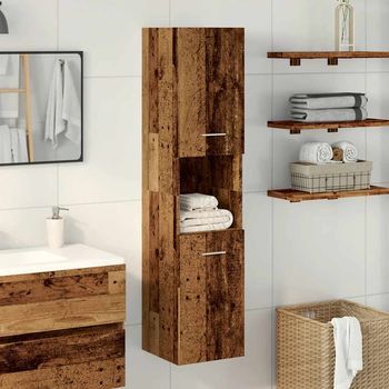 Armario Pared Baño | Mueble De Baño Madera Ingeniería Envejecida 30x30x130 Cm