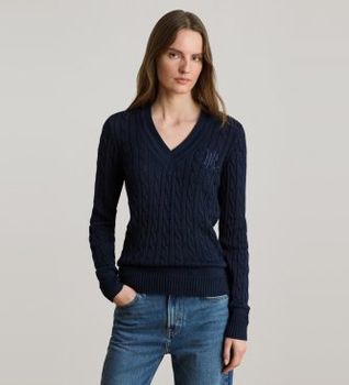 Lauren Ralph Lauren para mujer. 200888795008 Jersey de críquet en punto de ochos marino (L), Casual, Algodón, Manga larga