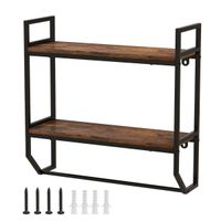 costway estanteria flotante de 2 niveles con toallero con estructura de metal para pared sala de estar cocina y bano 59 x 20 x 58 cm marron