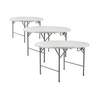pack 3 mesas plegables portatiles resina o121cm blanco efecto granito thinia home