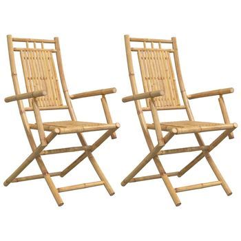 Sillas De Jardín Plegables 2 Uds | Silla De Exterior | Sillón Bambú 53x66x99 Cm