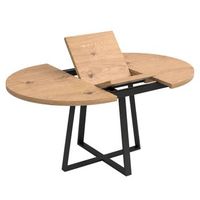 mesa comedor redonda aduna extensible para 6 en color madera claro y negro 77x110-158 cm