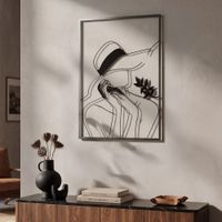 panel decorativo 3d en metal negro mujer con sombrero cm 60x1x80