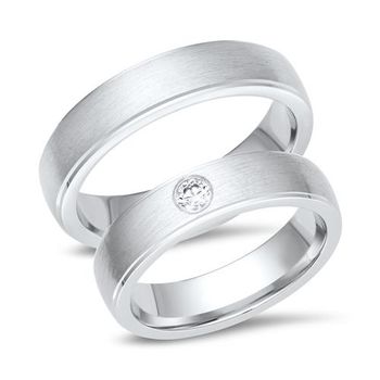 Alianzas 8 quilates oro blanco con diamante