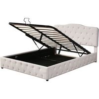 cama doble tipo ottoman 140x200 en cuero blanco con cabecero ajustable y arcon