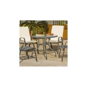 Mesa Terraza Jardín Acero Desmontable Con Cristal Templado