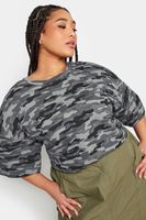 yours camiseta gris camuflaje de algodon mujer curvy y tallas grandes yours