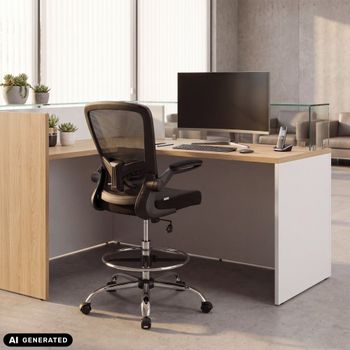 Silla de mostrador tela / tejido de malla negro