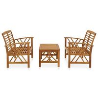 conjunto de muebles de jardin 3 uds  mesa y sillas madera maciza de acacia
