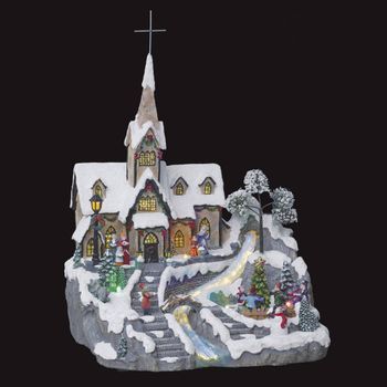 Aldea De Navidad Animada Iglesia Del Pueblo 9 Led + Transformador