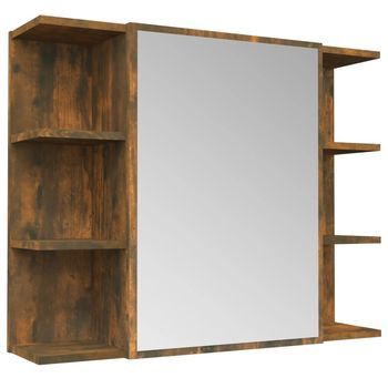 Armario Con Espejo Baño | Mueble De Baño Madera Roble Ahumado 80x20,5x64 Cm