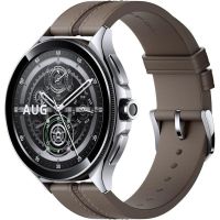 xiaomi watch 2 pro bluetooth reloj smartwatch de caja plateada con correa de cuero marron