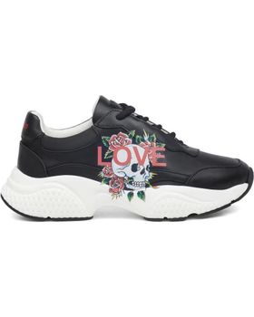 de ED HARDY ZAPATILLAS ED HARDY INSERT RUNNER LOVE NEGRAS Y BLANCAS CON ESTAMPADO FLORAL NEGRO-BLANCO
