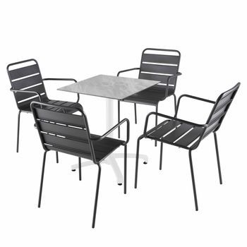Mesa Reclinable De Taupe Laminado 60x60 Cm Y 4 Sillas De Metal Gris, Opéra - Oviala