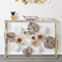 consola de metal dorado con flores y hojas cm 113x40x80