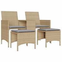 sofa de jardin  sofa de exterio 2 plazas con mesa y taburetes ratan pe beige