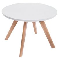 mesa de centro mesa auxiliar redonda 4 patas en madera clara altura 45cm taba10005