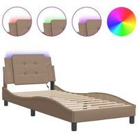 cama individual  cama para adultos  estructura de cama con led cuero sintetico capuchino 90x190 cm