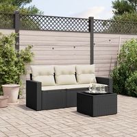conjunto de sofas jardin 4 uds  mueble jardin mesa y sillas con cojines ratan sintetico negro cfw938007