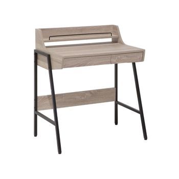 Escritorio De Oficina Madera Clara Y Negro 77 X 46 Cm Estante 2 Cajones Escandinavo Broxton