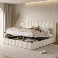 cama tapizada 160x200 con almacenaje hidraulico terciopelo beige y cabecero acolchado